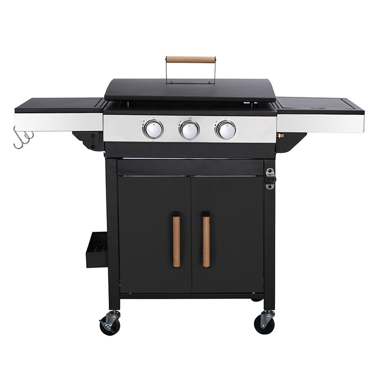 Lò nướng BBQ Plancha dùng gas 2 đầu đốt có xe đẩy